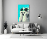 Cool Cat in Shades Glass Wall Art