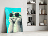 Cool Cat in Shades Glass Wall Art