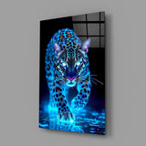 Neon Blue Leopard Glass Wall Art