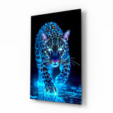 Neon Blue Leopard Glass Wall Art - 72x46 cm