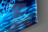 Neon Blue Leopard Glass Wall Art