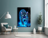 Neon Blue Leopard Glass Wall Art