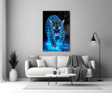 Neon Blue Leopard Glass Wall Art