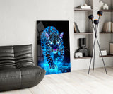 Neon Blue Leopard Glass Wall Art