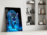 Neon Blue Leopard Glass Wall Art