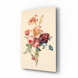 Vintage-Botanikbouquet auf cremefarbenem Grund Glasbild - 72x46 cm