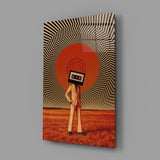 Cassette Head in Red Field Glass Wall Art