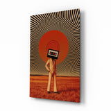 Cassette Head in Red Field Glass Wall Art