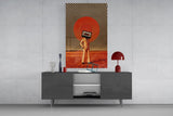Cassette Head in Red Field Glass Wall Art