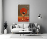Cassette Head in Red Field Glass Wall Art