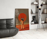 Cassette Head in Red Field Glass Wall Art