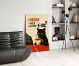 Coffee Cat Energy Glass Wall Art
