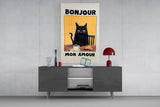 Bonjour Cat Breakfast Glass Wall Art
