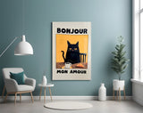 Bonjour Cat Breakfast Glass Wall Art