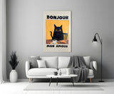 Bonjour Cat Breakfast Glass Wall Art