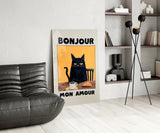 Bonjour Cat Breakfast Glass Wall Art