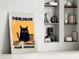 Bonjour Cat Breakfast Glass Wall Art