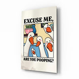 Tableau en verre humoristique Geese Pooping - 72x46 cm