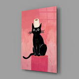 Black Cat Toilet Paper Glass Wall Art