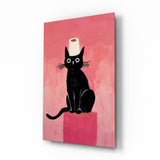 Black Cat Toilet Paper Glass Wall Art