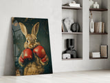 Boxing Bunny Glass Wall Art