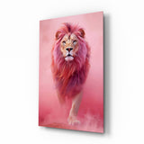 Tableau en verre Lion rose élégant - 72x46 cm