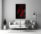 Abstract Red Hand Outline Glass Wall Art