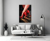 Elegant Red Stiletto Heels Glass Wall Art