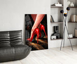 Elegant Red Stiletto Heels Glass Wall Art