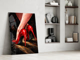 Elegant Red Stiletto Heels Glass Wall Art