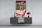 Yawning Cat in Bed Glass Wall Art