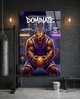 Glasbild Dominate Grizzly Bear Basketball - 72x46 cm