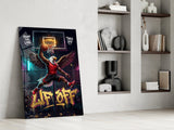 Liftoff Red Eagle Basketball Dunk Glass Wall Art