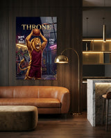 Throne Crowned Lion Basketball Glass Wall Art - 72x46 cm