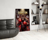 Fight On Gorilla Boxer Red Gloves Glass Wall Art
