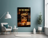 On the Rocks Gold Whiskey Skyline Glass Wall Art