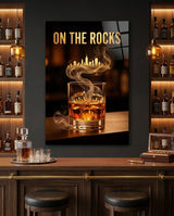 On the Rocks Gold Whiskey Skyline Glass Wall Art - 72x46 cm