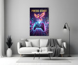 Press Start Neon Phoenix Gaming Glass Wall Art