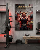 Quadro in vetro No Excuses Weightlifting Bull - 72x46 cm