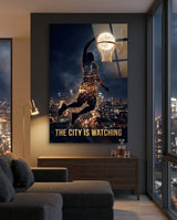 Tableau en verre The City Is Watching Moonlit Slam Dunk - 72x46 cm