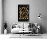 Swish Gold Net Typography Basketball Glass Wall Art