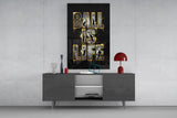 Ball Is Life Gold Typography Basketball Glass Wall Art