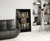 Ball Is Life Gold Typography Basketball Glass Wall Art