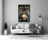 Bullish Gold Coin Bull in Suit Glass Wall Art