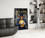 Bullish Gold Coin Bull in Suit Glass Wall Art