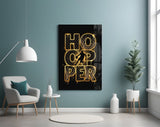 Hooper Gold Basketball Typography Glass Wall Art
