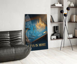 Less Is More Golden Blueprint Glass Wall Art