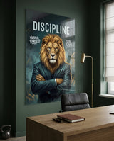 Tableau en verre Discipline Lion in Suit Motivational - 72x46 cm