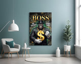 Boss Suited Gorilla Gold Dollar Glass Wall Art