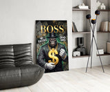 Boss Suited Gorilla Gold Dollar Glass Wall Art